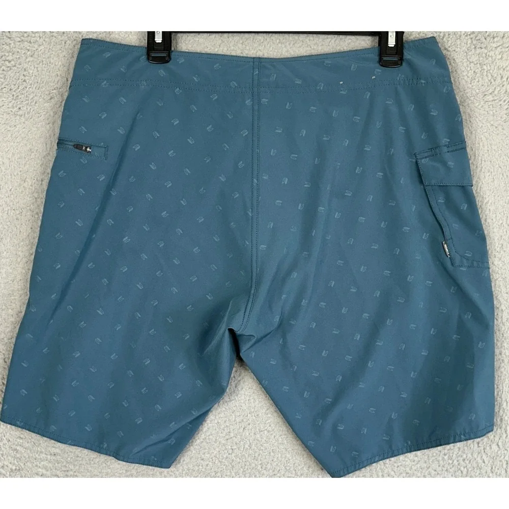 Linksoul Swim Trunks Mens 35 Teal Blue Logo Print Cargo Stretch Board Shorts